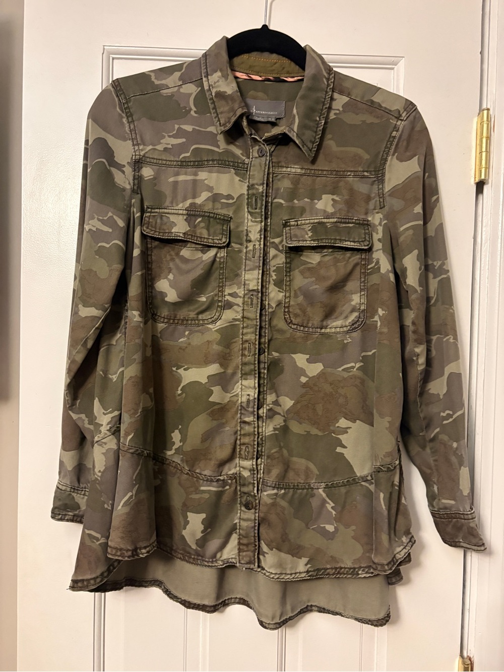 Anthropologie Olive Camo Button-Front Utility Shirt